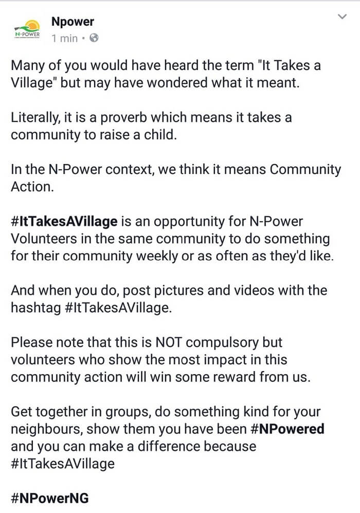 Npower NG #ItTakesAVillage challenge
