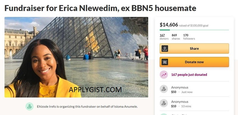 undraiser for Erica Nlewedim, ex BBN5 housemate
