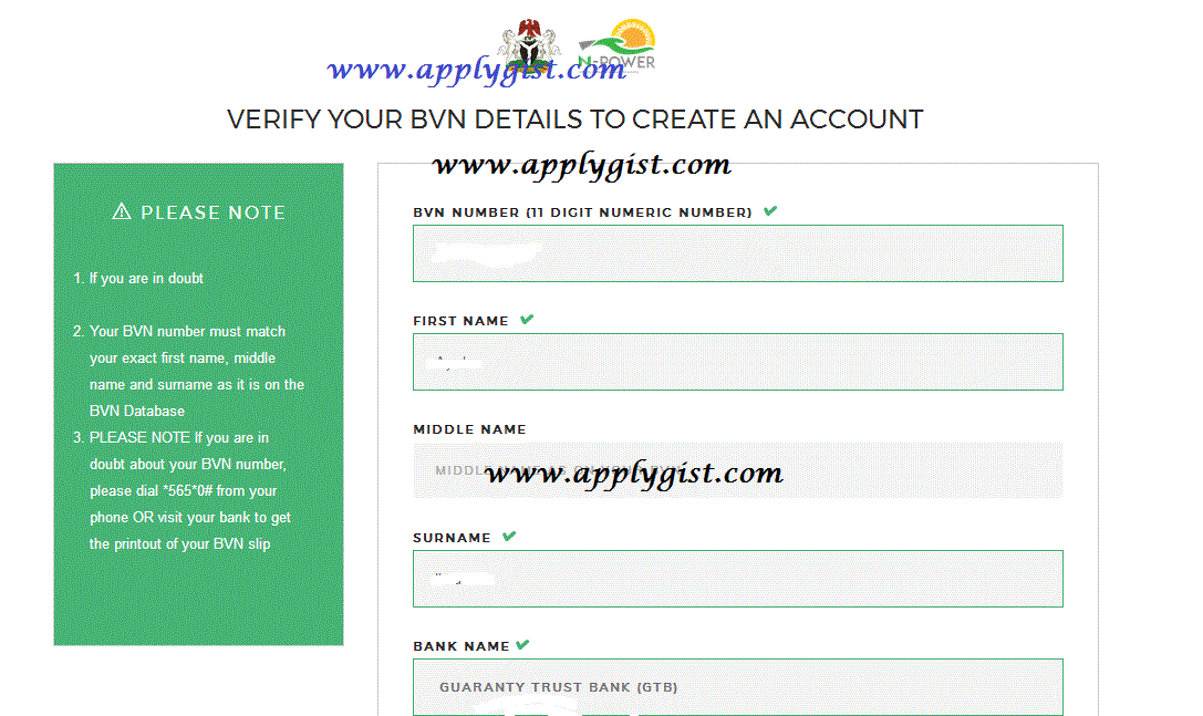How to verify your Npower  BVN details to create an account 