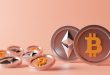 Bitcoin and ethereum, logo on the coins